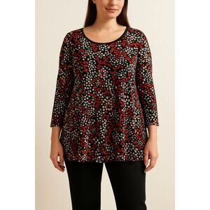 Abstract Dot & Floral Print Tunic Blouse Alfani Black Red White Women’s Large